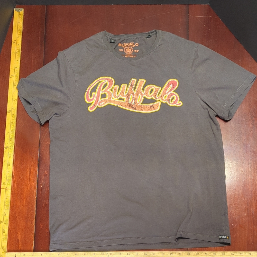 Buffalo David Bitton Charcoal Graphic Tee with Yellow and Red Logo